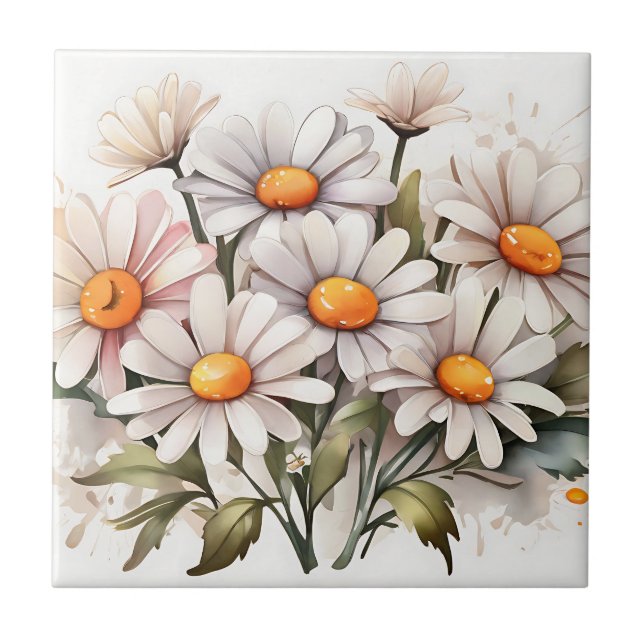 Simple Elegant Daisies Tile (Front)
