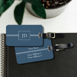 Simple Elegant Dark Blue Monogram Luggage Tag