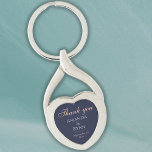 Simple Elegant Dark Blue Wedding Thank you  Keychain<br><div class="desc">Simple Elegant Dark Blue Wedding Thank you keychain. This elegant keychain in a heart form is a great wedding favour for your guests. Dark blue background with text in a modern script. You can easily customize all the text - personalize it with the bride`s name, groom`s name, wedding date and...</div>