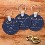 Simple Elegant Dark Blue Wedding Thank you  Keychain<br><div class="desc">Simple Elegant Dark Blue Wedding Thank you keychain. This elegant keychain is a great wedding favour for your guests. Dark blue background with text in a modern script. You can easily customize all the text - personalize it with the bride`s name,  groom`s name,  wedding date and other text.</div>