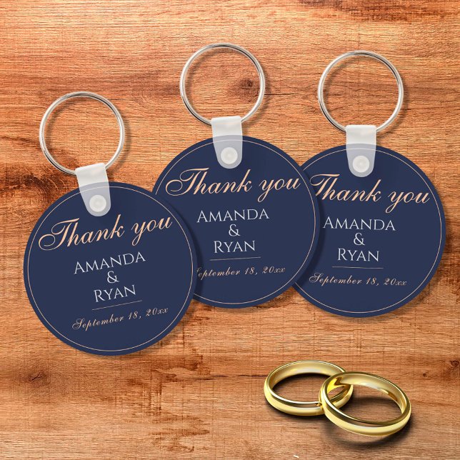 Simple Elegant Dark Blue Wedding Thank you  Keychain (Creator Uploaded)