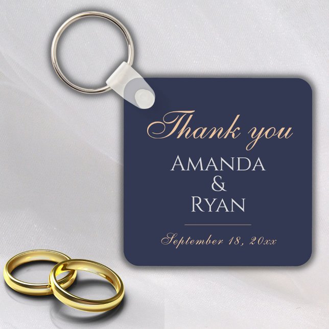 Simple Elegant Dark Blue Wedding Thank you  Keychain (Creator Uploaded)