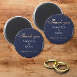 Simple Elegant Dark Blue Wedding Thank you   Magnet<br><div class="desc">Simple Elegant Dark Blue Wedding Thank you magnet. This elegant magnet is a great wedding favour for your wedding guests. Dark blue background with text in a modern script. You can easily customize all the text - personalize it with the bride`s name,  groom`s name and wedding date.</div>