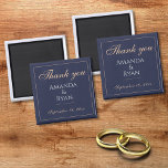 Simple Elegant Dark Blue Wedding Thank you   Magnet<br><div class="desc">Simple Elegant Dark Blue Wedding Thank you magnet. This elegant magnet is a great wedding favour for your wedding guests. Dark blue background with text in a modern script. You can easily customize all the text - personalize it with the bride`s name,  groom`s name and wedding date.</div>