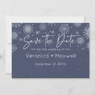 Simple & Elegant Dark Blue Winter Themed Snowflake Save The Date