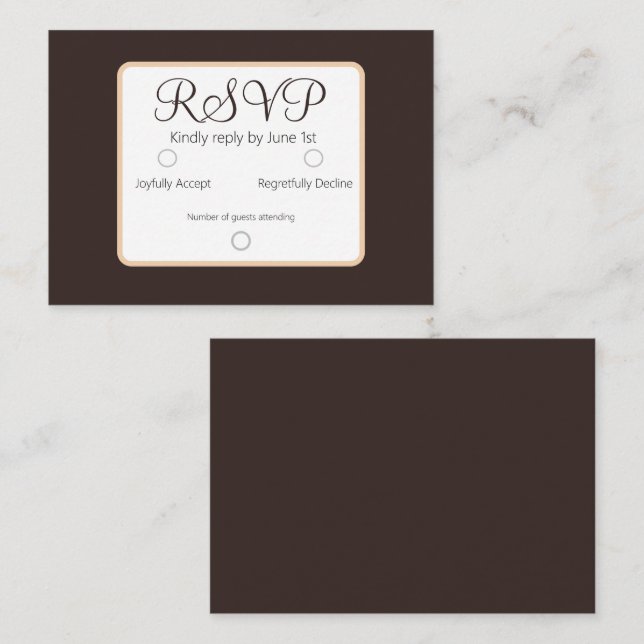 Simple Elegant Dark Brown RSVP Wedding Card (Front/Back)