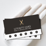Simple Elegant Dark Faux Gold Scissor Loyalty Card<br><div class="desc">Elegant loyalty card design with faux gold scissor pattern and dark grey/white background. Simple and chic design,  perfect for beauty salon,  hair stylist,  hairdresser.</div>