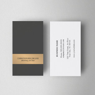 Simple Elegant Dark Grey Faux Gold Stripe Attorney Business Card