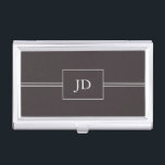 Simple Elegant Dark Grey Monogram Business Card Holder<br><div class="desc">Elegant business card holder with lines and rectangle pattern. You can add your monogram or name to it.</div>