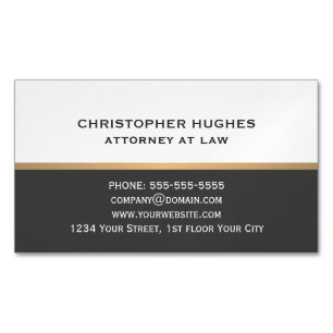 Simple Elegant Dark Grey White Faux Gold Attorney Magnetic Business Card