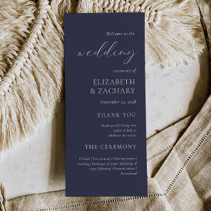 Simple Elegant Dark Navy Blue Wedding Program