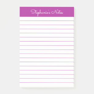 Simple Elegant Dark Pink Lined Personalized Post-it Notes