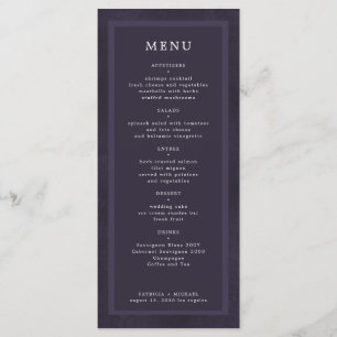 Simple elegant dark purple custom wedding menu