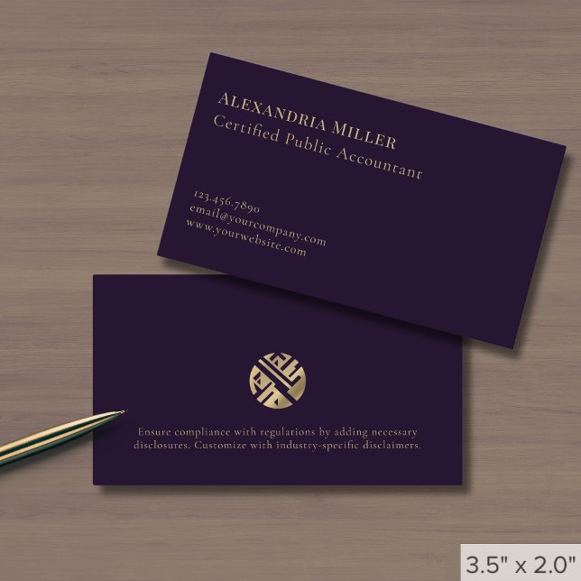 Simple Elegant Dark Purple Gold Logo Business Card (Creator Uploaded)