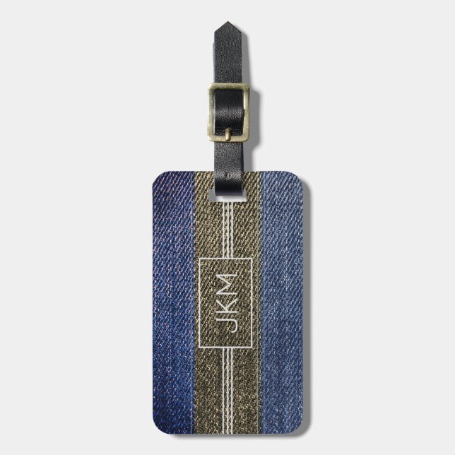 Simple Elegant Denim Traveller monogram Name  Luggage Tag (Front Vertical)