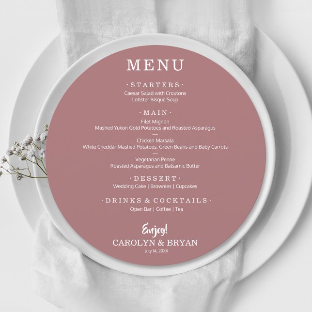 Simple Elegant Desert Rose Round Wedding Dinner Menu (Creator Uploaded)