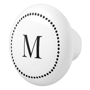 Simple Elegant Dot Border Single Initial Monogram Ceramic Knob