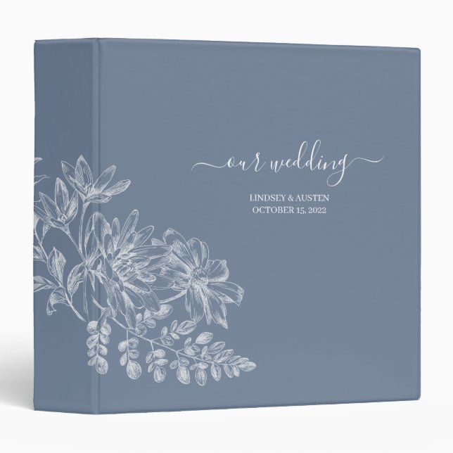Simple Elegant Dusty Blue and White Script Wedding Binder (Front/Spine)