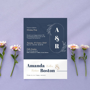 Simple Elegant Dusty Blue & Beige Wedding Invitation