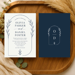 Simple Elegant Dusty Blue Boho Floral Wedding Invitation