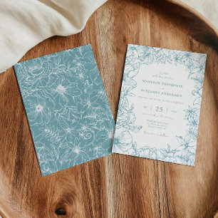 Simple Elegant Dusty Blue Floral Garden Wedding Invitation