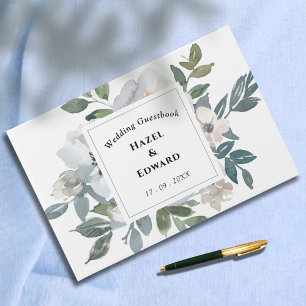 Simple Elegant Dusty Blue Floral Wedding Guest Book