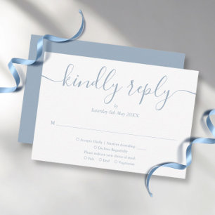 Simple Elegant Dusty Blue Script Meal Choice RSVP Card