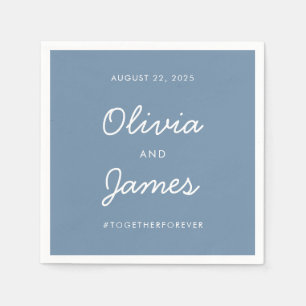 Simple Elegant Dusty Blue Script Wedding Hashtag Napkin
