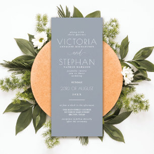 Simple Elegant Dusty Blue Typography Wedding Invitation