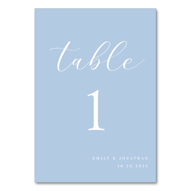 Simple Elegant Dusty Blue Wedding Table Number (Front)