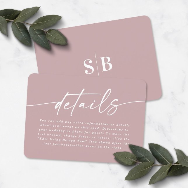 Simple Elegant Dusty Mauve Pink Wedding Details Enclosure Card (Creator Uploaded)