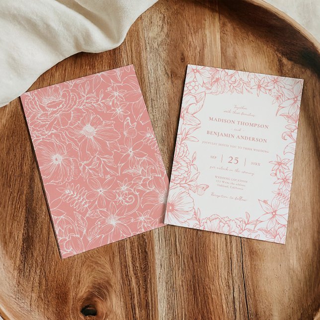 Simple Elegant Dusty Pink Floral Garden Wedding Invitation (Creator Uploaded)