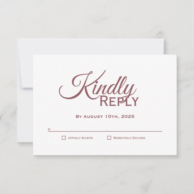 Simple Elegant Dusty Pink Wedding RSVP Card (Front)