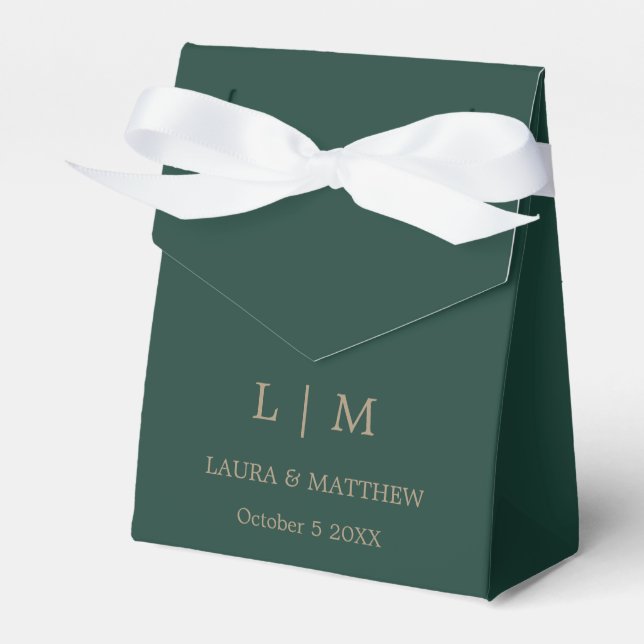 Simple Elegant Emerald Green Monogram Wedding Favor Box (Front Side)
