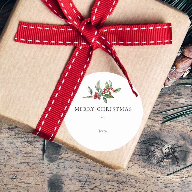Simple élégant Étiquette cadeau de Noël Botanique (Créateur téléchargé)