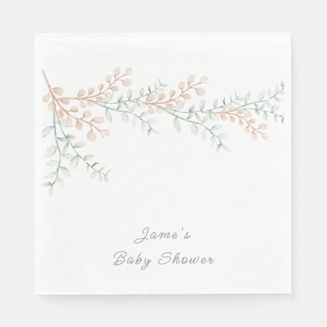 Simple Elegant Eucalyptus Baby Shower Napkin (Front)