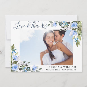 Simple Elegant Eucalyptus Blue Roses 4 PHOTO Thank You Card