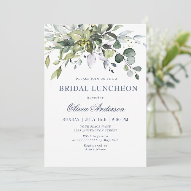 Simple Elegant Eucalyptus BRIDAL LUNCHEON Invitation (Standing Front)