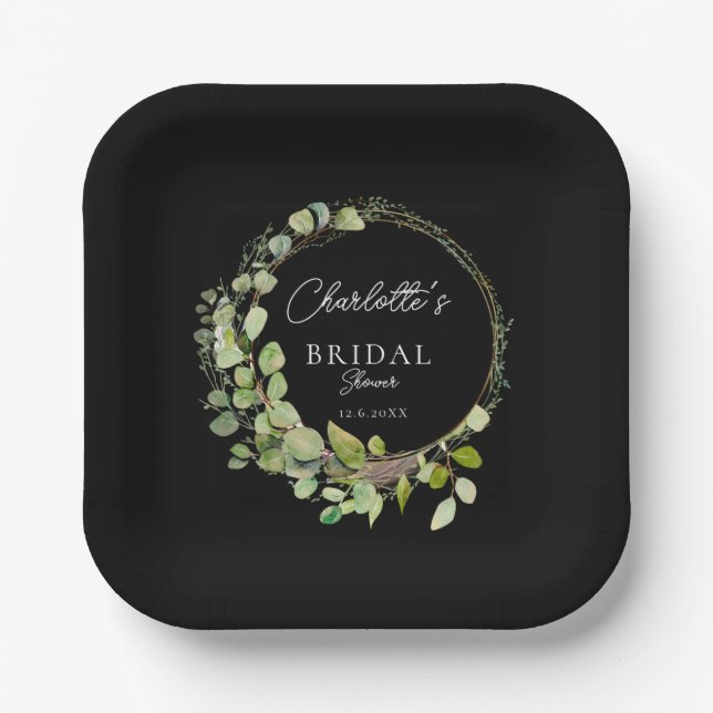 Simple, elegant eucalyptus  Bridal Shower    Paper Plate (Front)