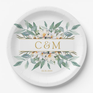 Simple, elegant eucalyptus floral napkins paper plate