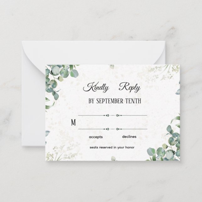 Simple Elegant Eucalyptus Greenery Wedding RSVP Ca Card (Front)