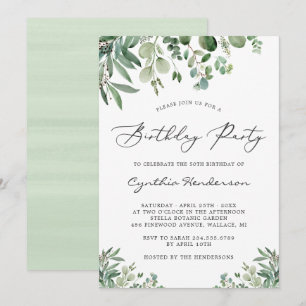 Simple Elegant Eucalyptus Leaves Birthday Party Invitation