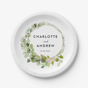 Simple, elegant eucalyptus paper plate
