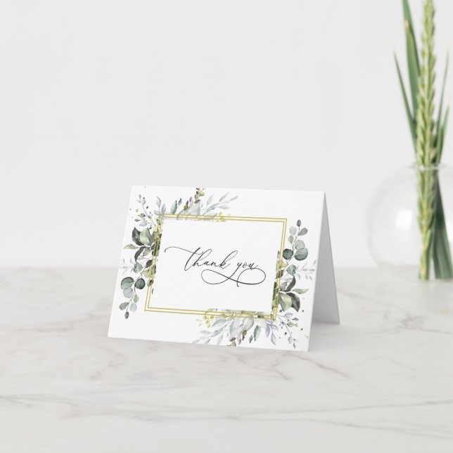 Simple Elegant Eucalyptus Watercolor Greenery Thank You Card (Front)