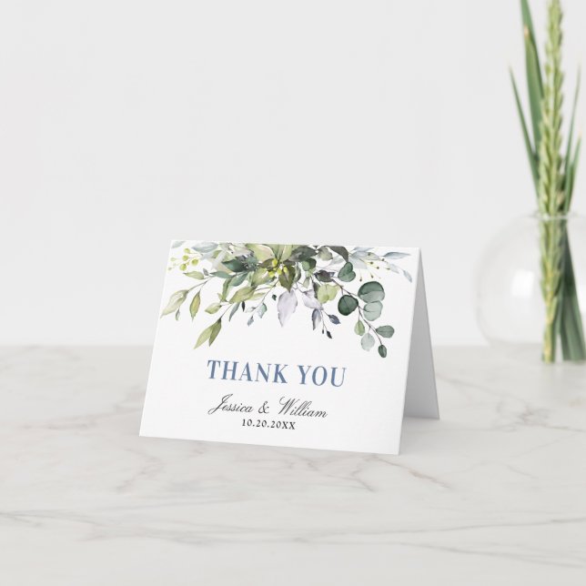 Simple Elegant Eucalyptus Watercolor Greenery Thank You Card (Front)