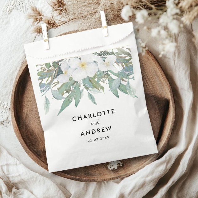 Simple, elegant eucalyptus, wedding favour bag (Simple, elegant eucalyptus, wedding favor bag with your names and date.)