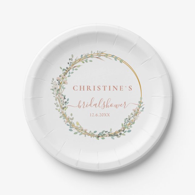 Simple, elegant eucalyptus wedding paper plate (Front)