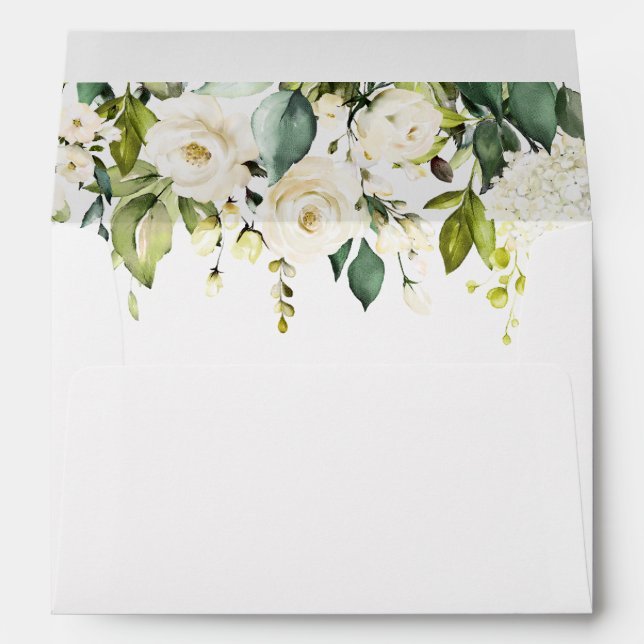 Simple Elegant Eucalyptus White Roses Floral Envelope (Back (Bottom))