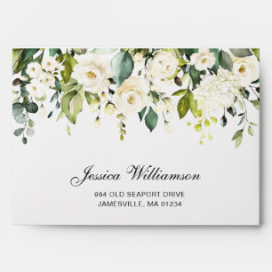 Simple Elegant Eucalyptus White Roses RSVP Envelope