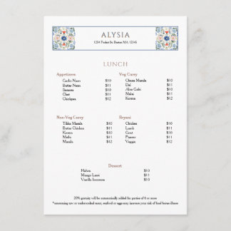 Simple Elegant European Tile Restaurant Lunch Menu